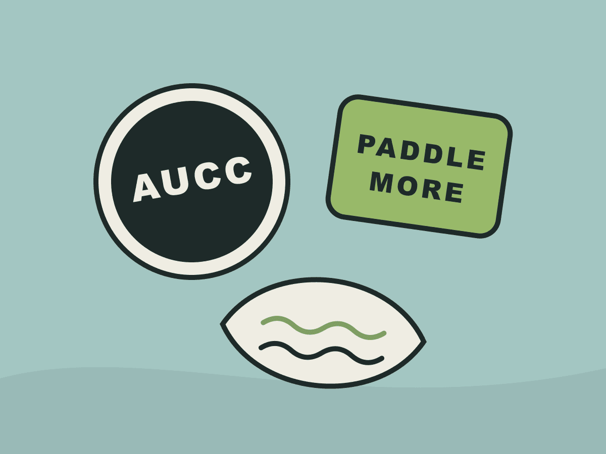 Illustration of three AUCC stickers